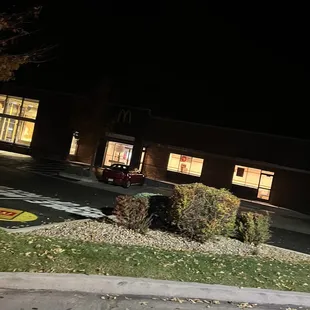 an empty parking lot at night
