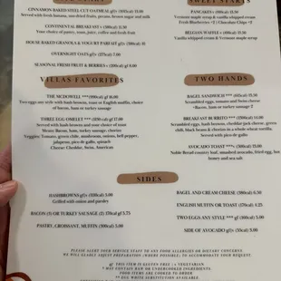 Breakfast menu as of 6/1/24