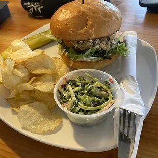 Smoked Trout Salad BLT with Broccoli Slaw and Chips
