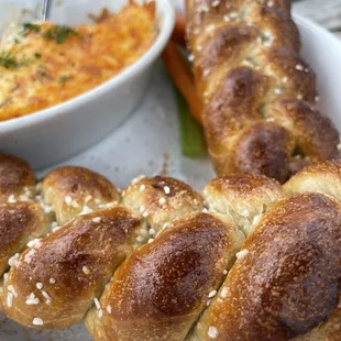 Crab dip pretzel