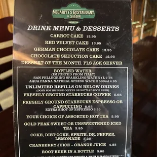 Dessert menu