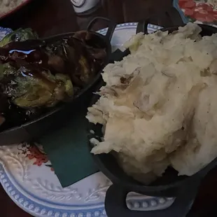 Mashed potatoes and Brussels sprouts