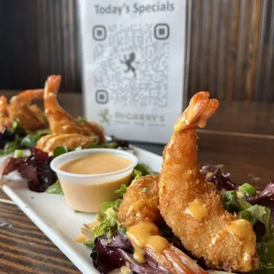 fried shrimp and salad