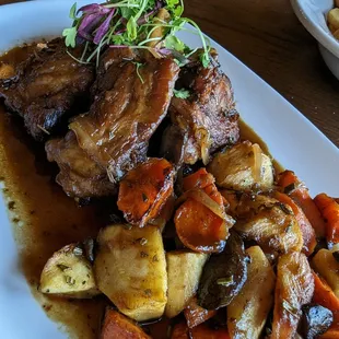 Pork Shanks with Roasted Root Vegetable and Pork Demi Glace