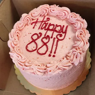 Strawberry Pink Champagne Cake kindly personalized (7inch $34.95, 2/3/24)