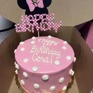 Birthday Cake (vanilla flavor on inside) it was a Minnie Mouse themed cake had to add the happy birthday sign myself