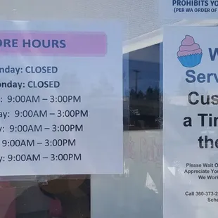 Business hours and bakery rules (4/21/21)