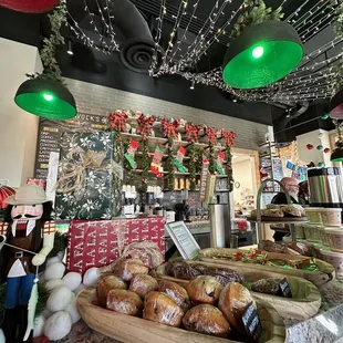 Front counter decorated for Christmas