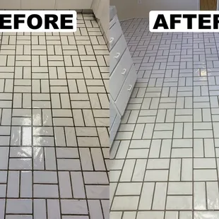 Here's another before and after pic of a white tile floor we cleaned. Notice the difference in the grout!