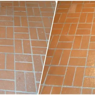 Before and after of brick cleaning.