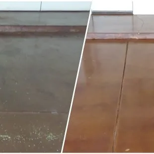Before and after of concrete floor cleaning.