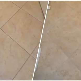Before and after of ceramic tile cleaning.