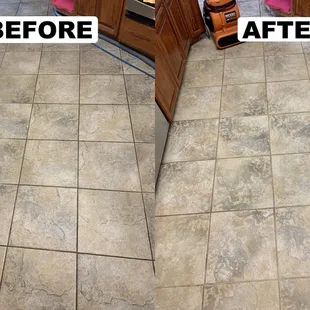 Here's a before and after of a kitchen floor we did.