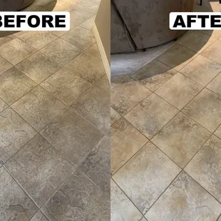 Notice the difference in the before and after of this hallway tile floor.