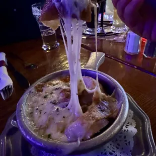 The cheese pull on the French Onion Soup is fire.