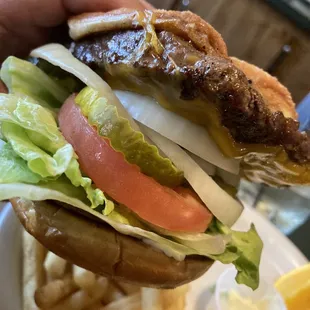 a hamburger and fries