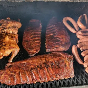 Chicken. Ribs and Sausage