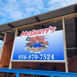 a sign for mcginty&apos;s bbq