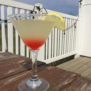 a drink on a wooden table
