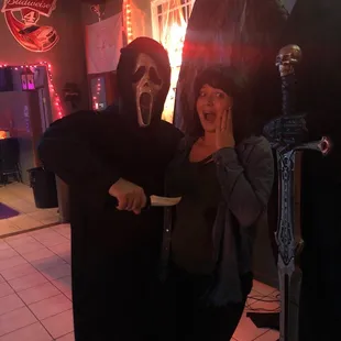 two people dressed in costumes