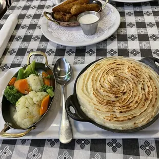 Shephards pie and fried pickles