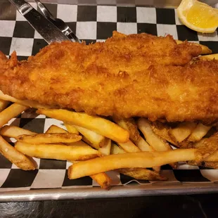 Fish and chips (they brought us horseradish, so we could make cocktail sauce)