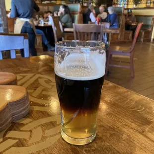 This is a &quot;Bumblebee,&quot; carefully poured with Beehive and Guinness