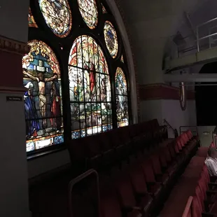 Inside view of left balcony stain glass