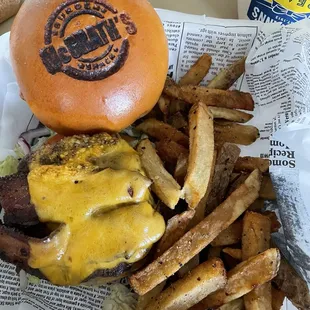 Bacon cheeseburger with fries
