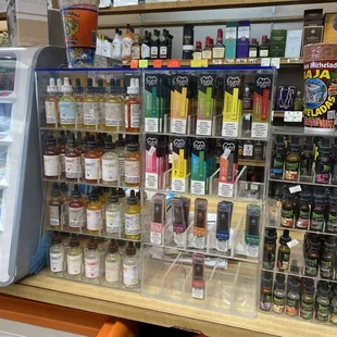 a display of alcohol and condiments