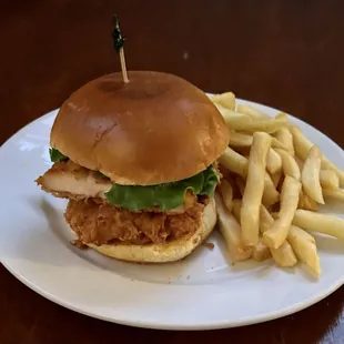 a chicken sandwich and french fries