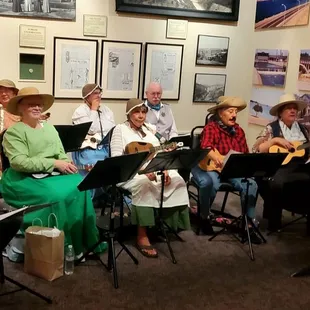 The band playing and all dressed up for a Night at the Museum.