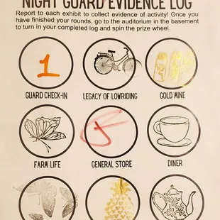 Such a fun night! Amazing idea!! We came to a Night at the Museum. This is my night guard evidence log. So cute!