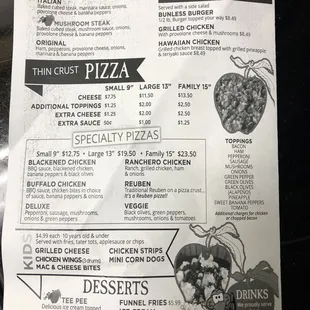 CURRENT MENU (as of 3/31/19)
