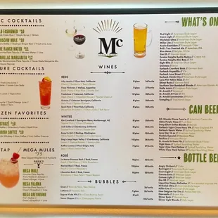 Drink menu