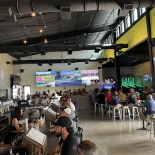 a large group of people sitting at a bar