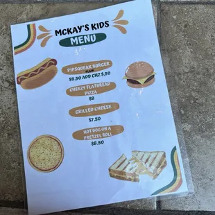 Kids menu 8/30/24
