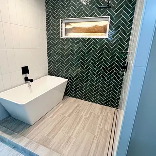 Tub Shower Area floor and wall tile by McKean's installers