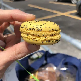 Lemon poppyseed macaron