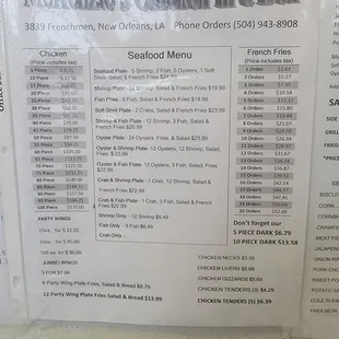 Menu as of May 6th 2023