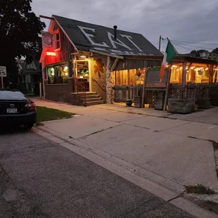 a car parked in front of it