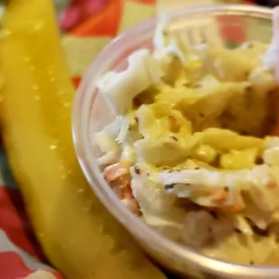 The slaw and nice cold pickle.