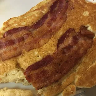 bacon and pancakes on a plate