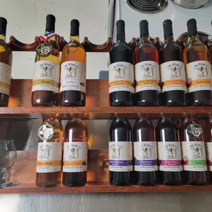 a rack of wine bottles