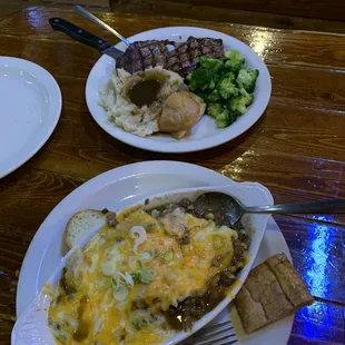 Shepherds pie and ribeye steak