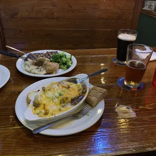 Shepherds pie, ribeye steak, Guinness and yuengling