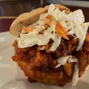 Pulled BBQ Chicken with Coleslaw Sandwich McKoy's Smokehouse &amp; Saloon