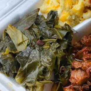 a meal in a styrofoam container