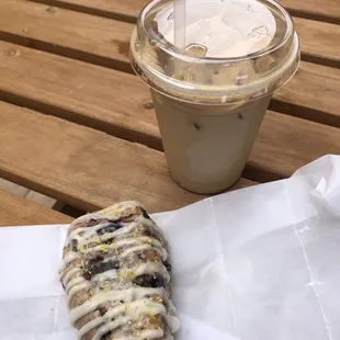 Blueberry lemon scone and latte
