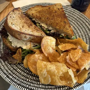 Chicken salad sandwich with homemade chips